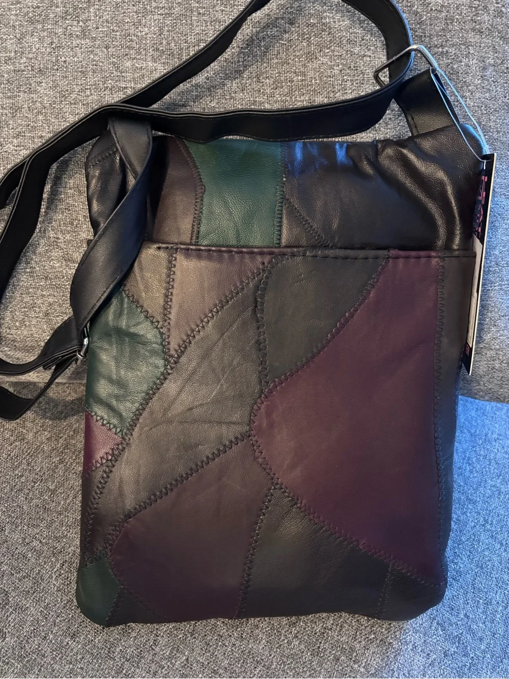 Stone Mountain black, soft leather plum burgundy mult-color patch Crossbody Bag